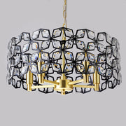 Modern K9 Crystal Geometric Chandelier | 5-Light Black & Gold Round Pendant Light — 19