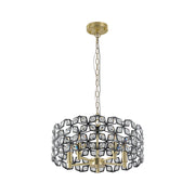 Modern K9 Crystal Geometric Chandelier | 5-Light Black & Gold Round Pendant Light — 19