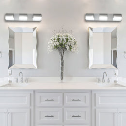 LED Bathroom Vanity Light | 3/4/5/6-Light Chrome Stainless Steel Wall Sconce with Acrylic Shade — Over Mirror, Moisture-Proof