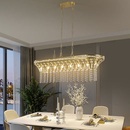 K9 Crystal Chandelier with Cascading Octagonal Beads | 8-Light Gold Modern Ceiling Light — Round 24