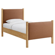 Maven Twin vegan leather platform bed in Tan Oak