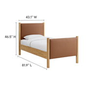 Maven Twin vegan leather platform bed in Tan Oak — product details
