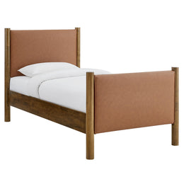Maven Twin vegan leather platform bed in Tan Walnut