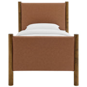 Maven Twin vegan leather platform bed in Tan Walnut