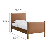 Maven Twin vegan leather platform bed in Tan Walnut — product details