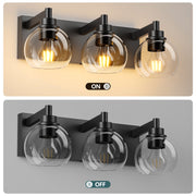 Matte Black Vanity Light | 3/4/5/6-Light Bathroom Wall Sconce with Clear Glass Shades & E26 Socket — Water-Resistant, Up or Down Mount