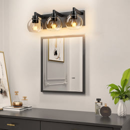 Matte Black Vanity Light | 3/4/5/6-Light Bathroom Wall Sconce with Clear Glass Shades & E26 Socket — Water-Resistant, Up or Down Mount