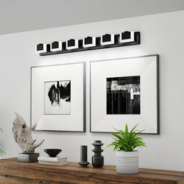 LED Vanity Light Up & Down | 3/4/5/6-Light Dimmable Bathroom Wall Sconce with Frosted Acrylic Shade — Matte Black, 6000K, 18W