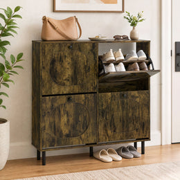 Shoe Storage Cabinet with 4 Flip Drawers - Rustic Brown