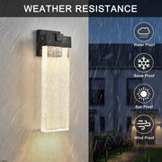 Modern Outdoor LED Wall Sconce – Bubble Crystal Up & Down Light, Weatherproof Black Frame | Porch & Patio