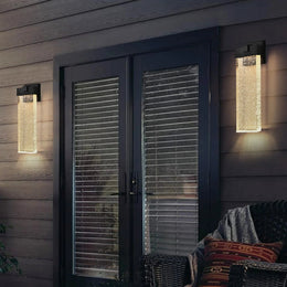 Modern Outdoor LED Wall Sconce – Bubble Crystal Up & Down Light, Weatherproof Black Frame | Porch & Patio