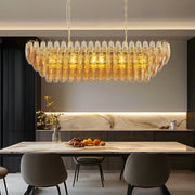 Tiered Smoke Glass Chandelier | 14-Light Round or 12-Light Rectangular, Brushed Black or Gold Metal Frame — 37