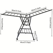 Foldable 3-Tier Clothes Drying Rack with Wheels and Shoe Rack