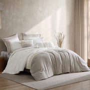 Preston 5-Piece Textured Jacquard Comforter Set with Decorative Pillows - Tan & White