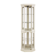 Lighted Corner Curio Cabinet Tall Display Case with Mirrored Back Glass Doors Adjustable Shelves White