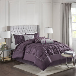 7 Piece Tufted Comforter Set - Plum California King