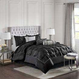 7 Piece Tufted Comforter Set Black California King