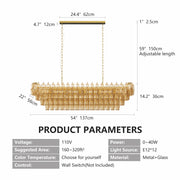 Tiered Smoke Glass Chandelier | 14-Light Round or 12-Light Rectangular, Brushed Black or Gold Metal Frame — 37