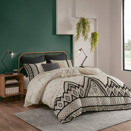 Full/Queen 3 Piece Flax and Cotton Blended Duvet Cover Set with Modern Boho Design