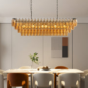 Tiered Smoke Glass Chandelier | 14-Light Round or 12-Light Rectangular, Brushed Black or Gold Metal Frame — 37
