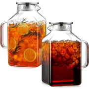 2-Pack 1-Gallon Square Glass Pitcher Set with Lid and Spout