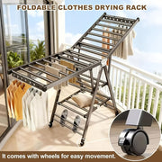 Foldable 3-Tier Clothes Drying Rack with Wheels and Shoe Rack