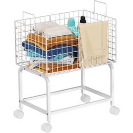 Metal Wire Rolling Laundry Hamper Cart with Pull Handle
